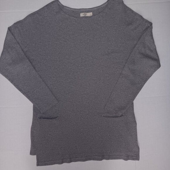 UGG LUELLA PULLOVER LONG SLEEVE DOUBLE POCKET TUNIC TOP GRAY 100% COTTON - Picture 2 of 11